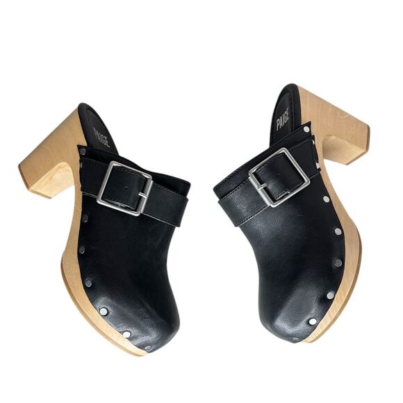 NWOB Paige Rosie Slip On Studded Big Buckle Platform Clogs Leather Black Sz 7.5 - Picture 4 of 10